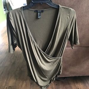 Army green body suit with swoop neck